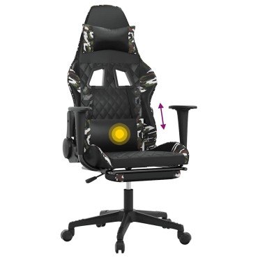 vidaXL Καρέκλα Gaming Μασάζ Υποπόδιο Μαύρος Παραλλαγή Συνθετικό Δέρμα 64x60x(117-127)cm 1 τεμ.