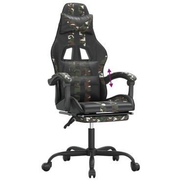 vidaXL Καρέκλα Gaming Μασάζ Υποπόδιο Μαύρο/Παραλλαγή Συνθετικό Δέρμα 57,5x59,5x(121-131)cm 1 τεμ.