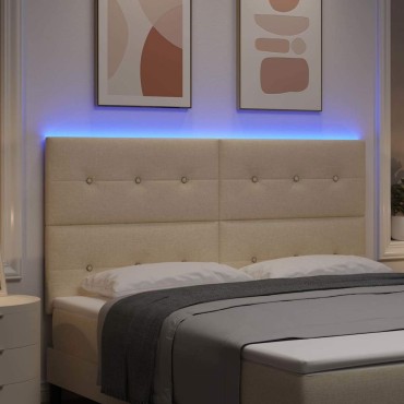 vidaXL LED κεφαλάρι με LED ταινίες φωτός Κρεμ ύφασμα 180x7x128cm