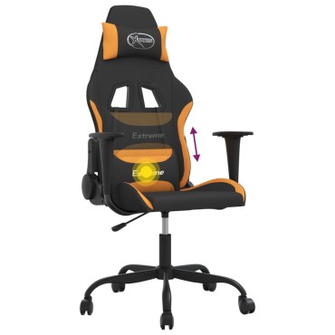 vidaXL Καρέκλα Μασάζ Gaming Μαύρη και Πορτοκαλί Υφασμάτινη 65x62,5x(120-130)cm 1 τεμ.