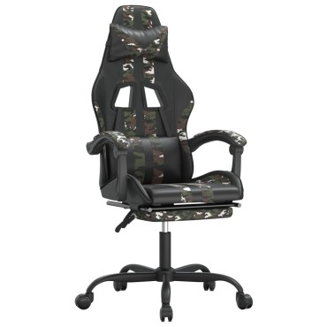 vidaXL Καρέκλα Gaming Μασάζ Υποπόδιο Μαύρη Παραλλαγή Συνθετικό Δέρμα 57,5x59,5x(121-131)cm 1 τεμ.