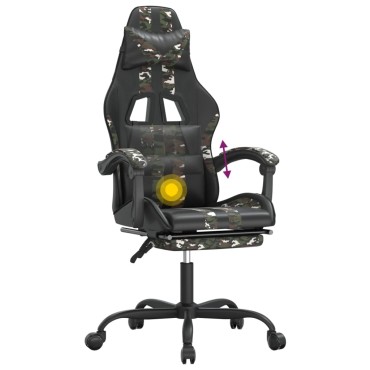 vidaXL Καρέκλα Gaming Μασάζ Υποπόδιο Μαύρη Παραλλαγή Συνθετικό Δέρμα 57,5x59,5x(121-131)cm 1 τεμ.