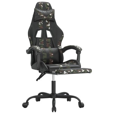 vidaXL Καρέκλα Gaming Μασάζ Υποπόδιο Μαύρη Παραλλαγή Συνθετικό Δέρμα 57,5x59,5x(121-131)cm 1 τεμ.