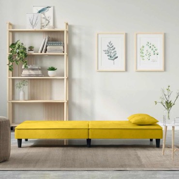 vidaXL Καναπές Κρεβάτι Κίτρινος Βελούδινος 200x100x33cm 1 τεμ. Γωνιακός