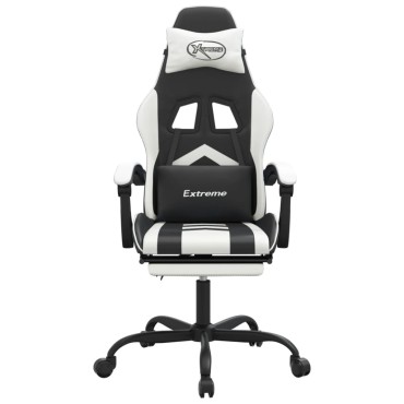 vidaXL Καρέκλα Gaming Μασάζ Υποπόδιο Μαύρο/Λευκό από Συνθετικό Δέρμα 57,5x59,5x(121-131)cm 1 τεμ.