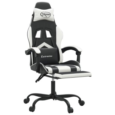 vidaXL Καρέκλα Gaming Μασάζ Υποπόδιο Μαύρο/Λευκό από Συνθετικό Δέρμα 57,5x59,5x(121-131)cm 1 τεμ.