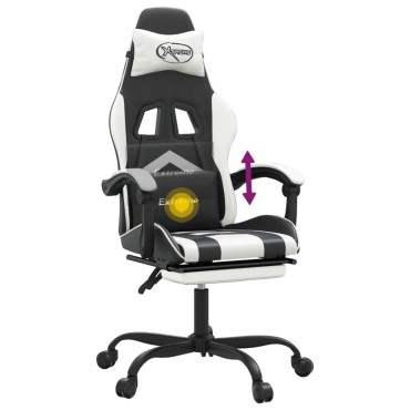 vidaXL Καρέκλα Gaming Περιστρ. Υποπόδιο Μαύρο άσπρο Συνθετικό Δέρμα 57,5x59,5x(121-131)cm 1 τεμ.