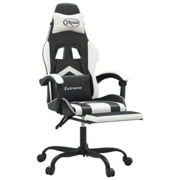 vidaXL Καρέκλα Gaming Περιστρ. Υποπόδιο Μαύρο άσπρο Συνθετικό Δέρμα 57,5x59,5x(121-131)cm 1 τεμ.