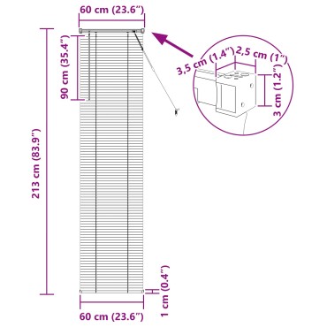 vidaXL Βενετσιάνικη Σκίαση Λευκός 213 x 60 εκ 25 mm PVC