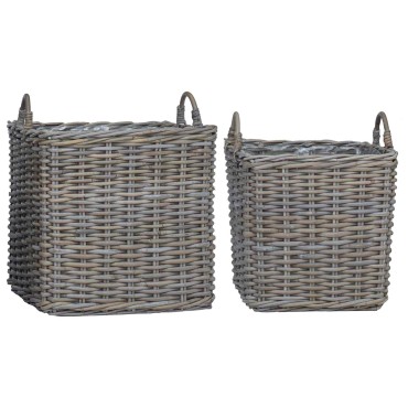 vidaXL Καλάθι Για Φυτά με αποθήκευση 2 τμχ. Φυσικό Γκρι Ρατάν Κούμπου