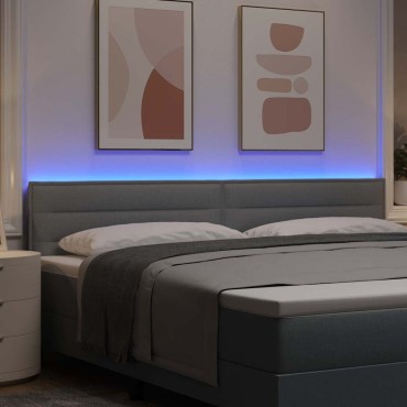 vidaXL LED κεφαλάρι με LED ταινίες φωτός Ανοιχτό γκρι ύφασμα 200x7x88cm