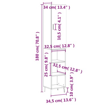 vidaXL Ντουλάπι Λευκό 34,5x34x180cm από Επεξεργασμένο Ξύλο 1 τεμ.