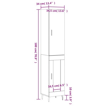 vidaXL Ντουλάπι Λευκό 34,5x34x180cm από Επεξεργασμένο Ξύλο 1 τεμ.