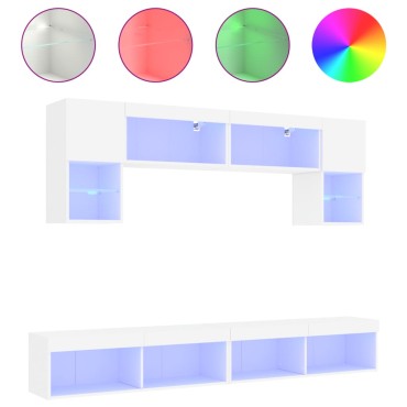 vidaXL Έπιπλα Τοίχου Τηλεόρασης 6 τεμ LED Λευκά από Επεξεργασμένο Ξύλο