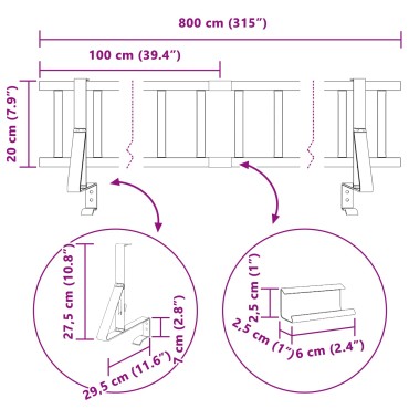 vidaXL Φρουρός χιονιού οροφής Κόκκινο 800 x 29,5 x 34,5 εκ Ατσάλι