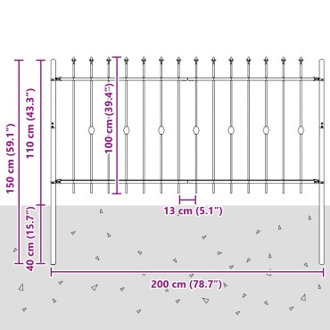 vidaXL Φράχτης με Σπίθες ASTEN 200x150cm Μαύρο