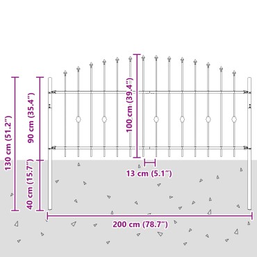 vidaXL Φράχτης με Σπίθες ASTEN 200x130cm Μαύρο