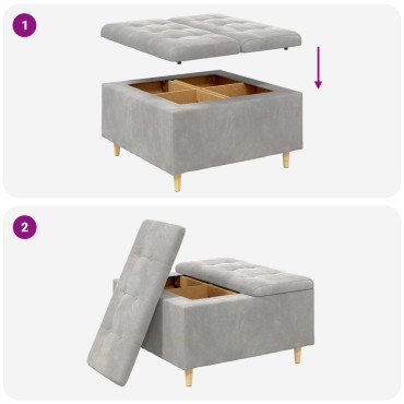 vidaXL Οθωμανικό αποθήκευσης Ανοιχτό γκρι 80x80x45cm Βελούδο