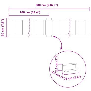vidaXL Φρουρός χιονιού οροφής Κόκκινο 600 x 2,5 x 20 εκ Ατσάλι