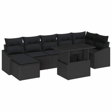 vidaXL Σετ Καναπέ Κήπου 8 τεμ. Μαύρο 100x55x73cm  Γωνιακός