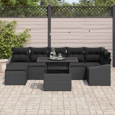 vidaXL Σετ Καναπέ Κήπου 8 τεμ. Μαύρο 100x55x73cm  Γωνιακός