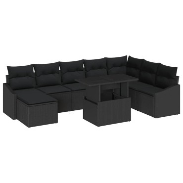 vidaXL Σετ Καναπέ Κήπου 9 τεμ. Μαύρο 100x55x73cm  Γωνιακός