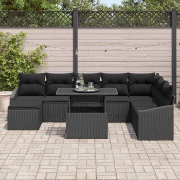 vidaXL Σετ Καναπέ Κήπου 9 τεμ. Μαύρο 100x55x73cm  Γωνιακός