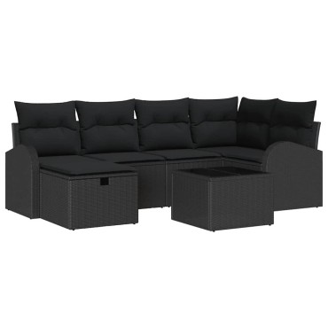 vidaXL Σετ Καναπέ Κήπου 7 τεμ. Μαύρο 234x124x85cm Πολυ ράταν Γωνιακός