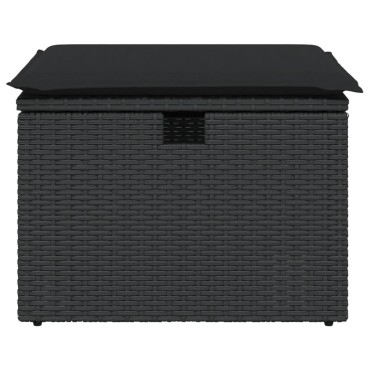 vidaXL Υποπόδιο Κήπου Μαύρο 55x55x37cm Συνθετικό Ρατάν με Μαξιλάρι 1 τεμ.