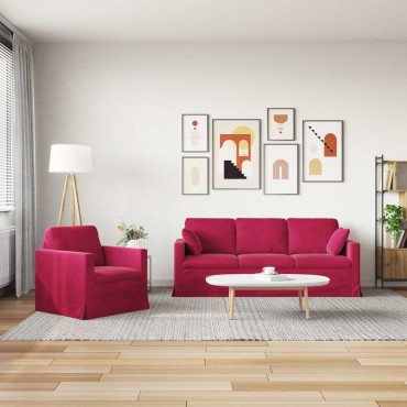 vidaXL Σετ Καναπέ 2 τεμ. Κόκκινο Βελούδο 198x78x80cm  Διθέσιος