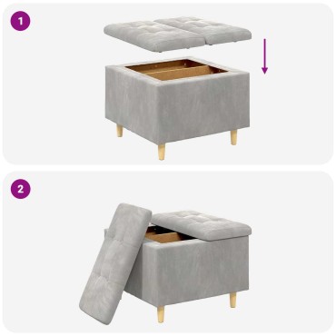 vidaXL Οθωμανικό αποθήκευσης Ανοιχτό γκρι 60x60x45cm Βελούδο