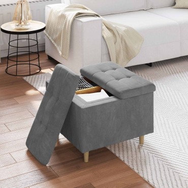 vidaXL Οθωμανικό αποθήκευσης Σκούρο Γκρι 60x60x45cm Βελούδο