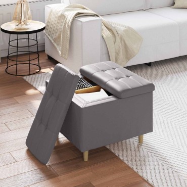 vidaXL Οθωμανό με Αποθηκευτικό Χώρο Γκρι 60x60x45cm Τεχνητό δέρμα