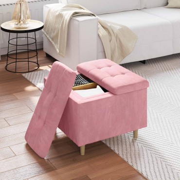 vidaXL Οθωμανικό αποθήκευσης με μαξιλάρι Ροζ 60x60x45cm Βελούδο