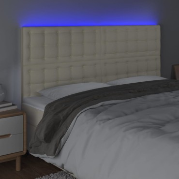 vidaXL Κεφαλάρι Κρεβατιού LED Κρεμ 200x5x118/128cm Συνθετ. Δέρμα 1 τεμ.