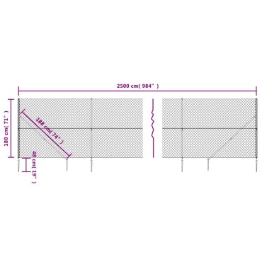 vidaXL Συρματόπλεγμα Περίφραξης Ανθρακί 1,8x25 μ. με Καρφωτές Βάσεις