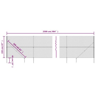 vidaXL Συρματόπλεγμα Περίφραξης Ανθρακί 2,2x25 μ. με Καρφωτές Βάσεις