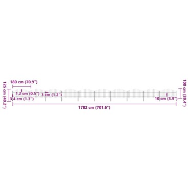 vidaXL Φράχτης Κήπου με Κορυφή Δόρυ από Ατσάλι 1755x125cm Μαύρος