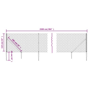 vidaXL Συρματόπλεγμα Περίφραξης Ανθρακί 1,1x25 μ. με Καρφωτές Βάσεις