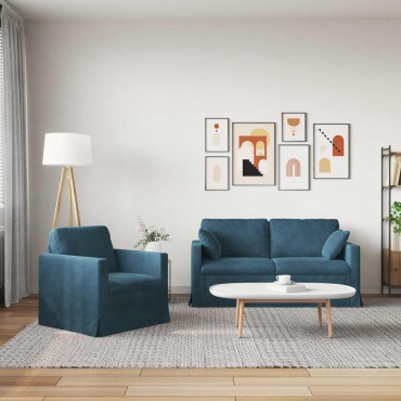 vidaXL Σετ Καναπέ 2 τεμ. Μπλε Βελούδο 158x78x80cm  Διθέσιος