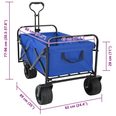 vidaXL Αναδιπλούμενο Καρότσι Μπλε 89 x 63 x 96 εκ