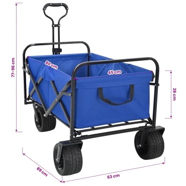 vidaXL Αναδιπλούμενο Καρότσι Μπλε 89 x 63 x 96 εκ