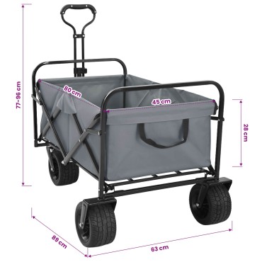 vidaXL Αναδιπλούμενο Καρότσι Γκρι 89 x 63 x 96 εκ