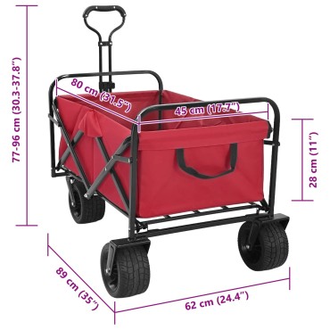 vidaXL Αναδιπλούμενο Καρότσι Κόκκινο 89 x 63 x 96 εκ