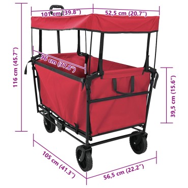 vidaXL Καρότσι Αγορών Με Φρένα Κόκκινο 105 x 56,5 x 116 εκ.
