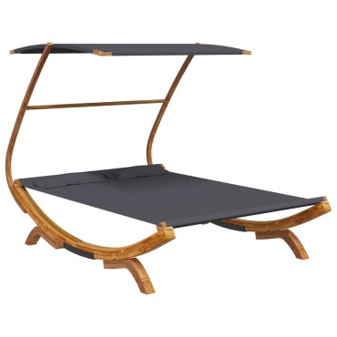 vidaXL Ξαπλώστρα ΕξΧώρου Ανθρ 165x203x138cm Μασίφ Λυγισμένο Ξύλο Τέντα