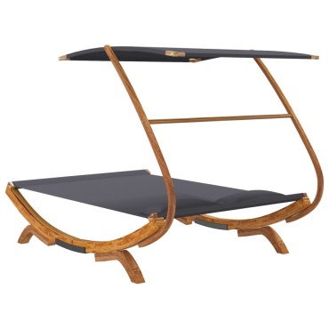 vidaXL Ξαπλώστρα ΕξΧώρου Ανθρ 165x203x138cm Μασίφ Λυγισμένο Ξύλο Τέντα