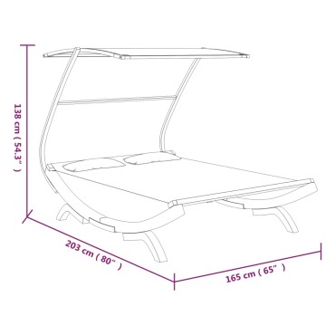 vidaXL Ξαπλώστρα ΕξΧώρου Ανθρ 165x203x138cm Μασίφ Λυγισμένο Ξύλο Τέντα