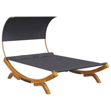 vidaXL Ξαπλώστρα ΕξΧώρου Ανθρ 165x203x126cm Μασίφ Λυγισμένο Ξύλο Τέντα
