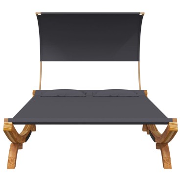 vidaXL Ξαπλώστρα ΕξΧώρου Ανθρ 165x203x126cm Μασίφ Λυγισμένο Ξύλο Τέντα